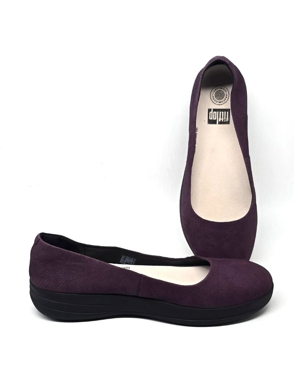 Fitflop F-Sporty Ballerina Purple Deep Plum Snake Embossed Ballet Flats Women 11